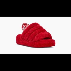 UGG FLUFF YEAH SLIDE Size 10 Ribbon Red